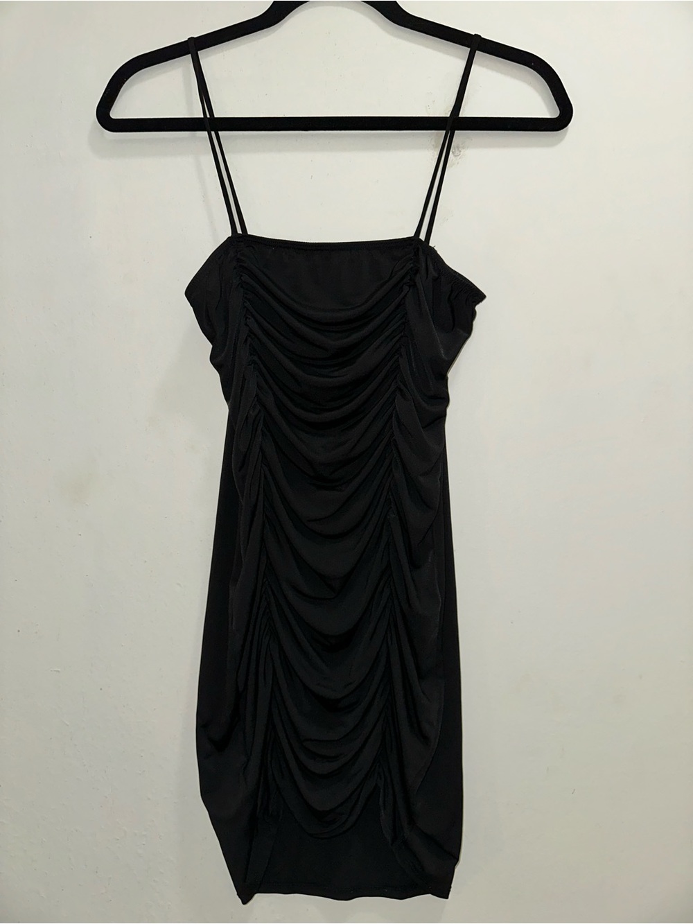 Y2K MRT1030 Black Ruched Spaghetti Strap Mini Dress